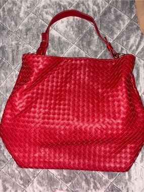 Red Woven Shoulder Tote Bag - Unbranded